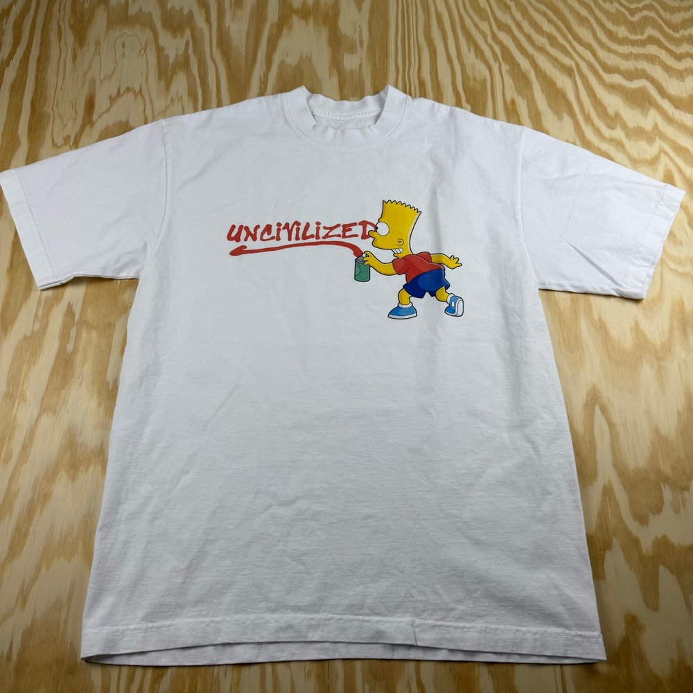 Uncivilized Bart Simpson Spray Paint Graphic T-Shirt White Mens Medium
